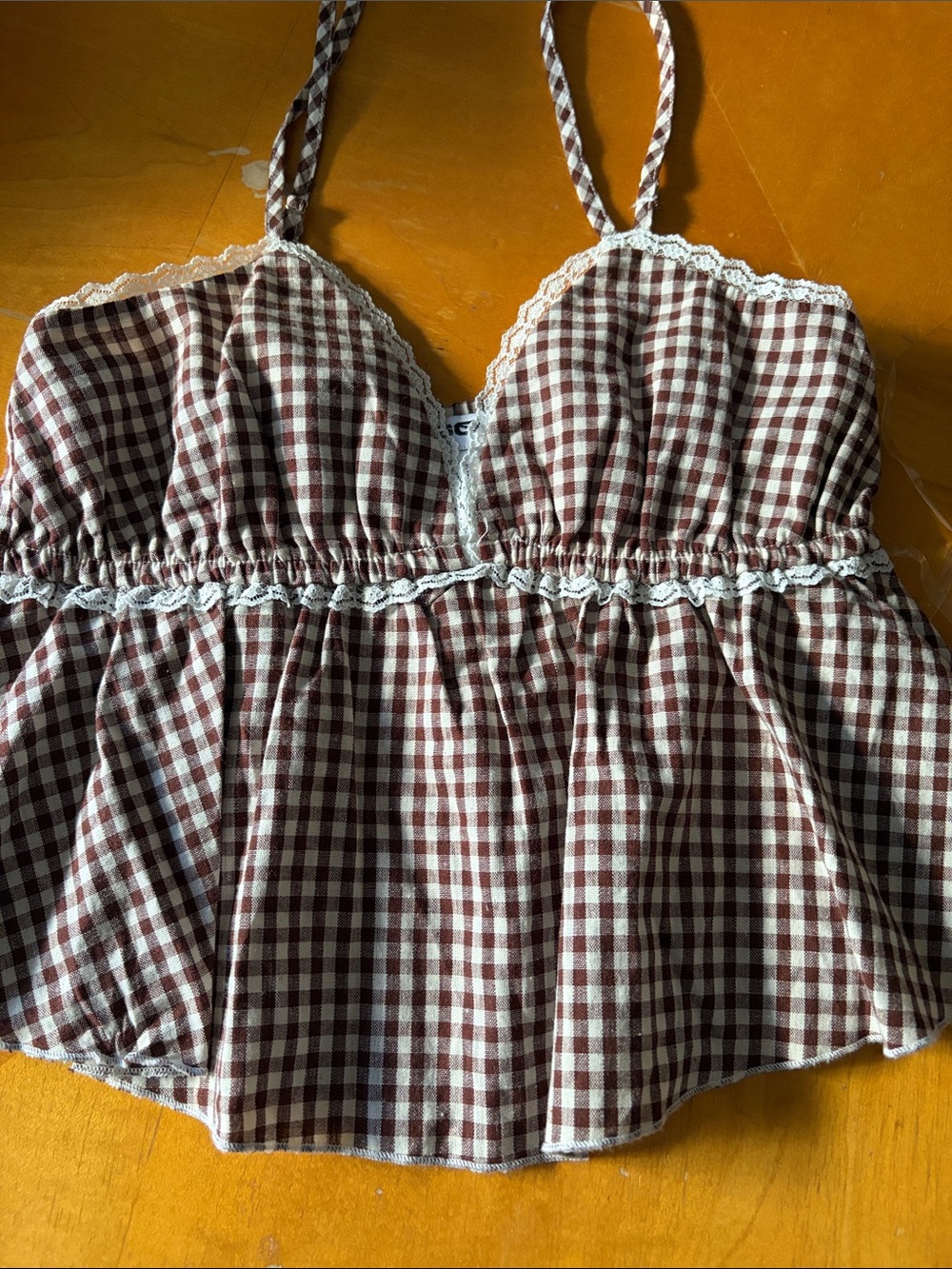 RSQ Brown & White Gingham Smocked Cami Chemise